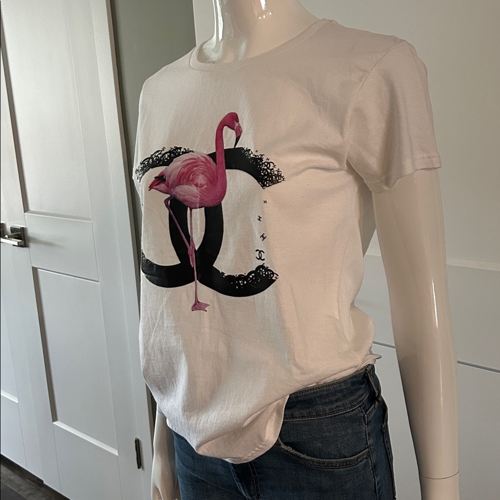 Chic Flamingo Influencer Graphic Tee | Luxury Inspired Logo | Effortless Chic - Picture 9 of 11
